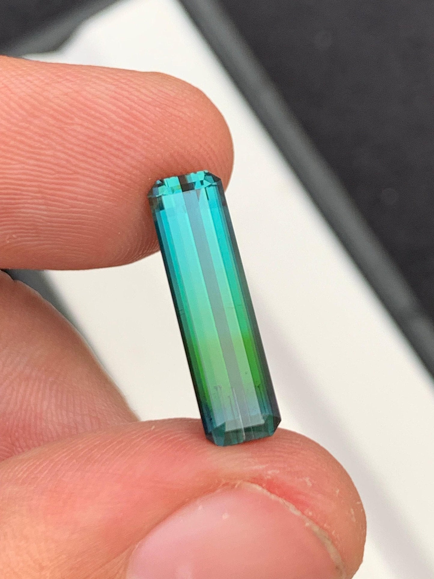 Blue Green Tourmaline Faceted 4.50 ct - Elongated Cut Gem