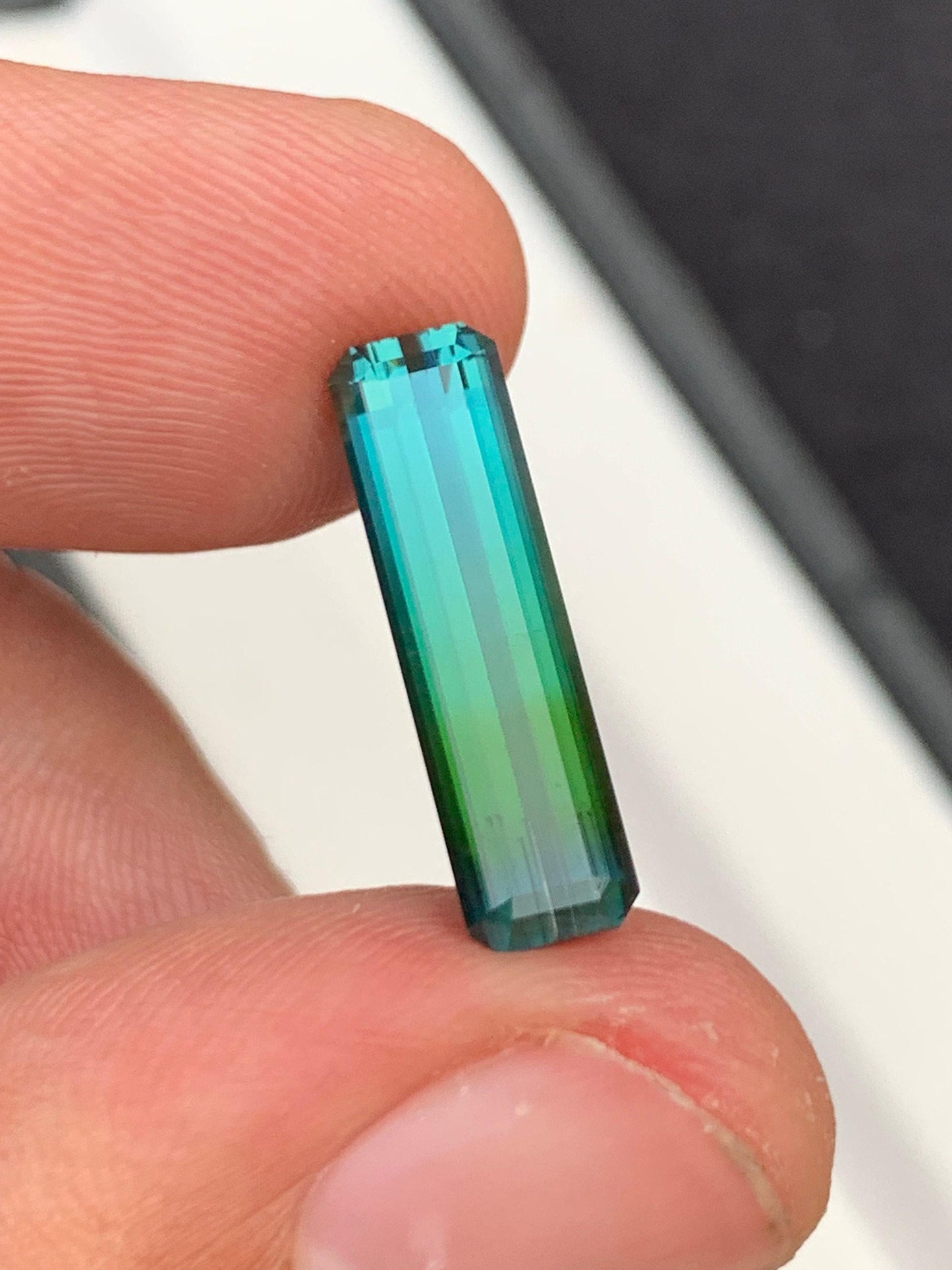 Blue Green Tourmaline Faceted 4.50 ct - Elongated Cut Gem