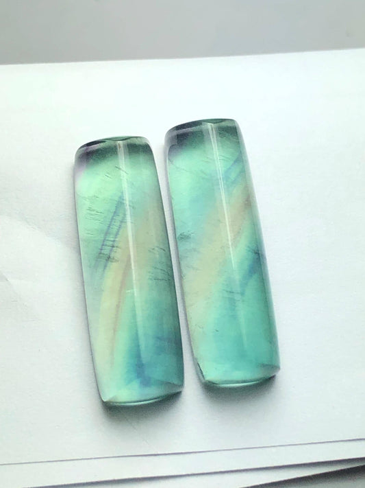 Rainbow Fluorite Cabochon Pair 57 ct - Meditation Energy Stones