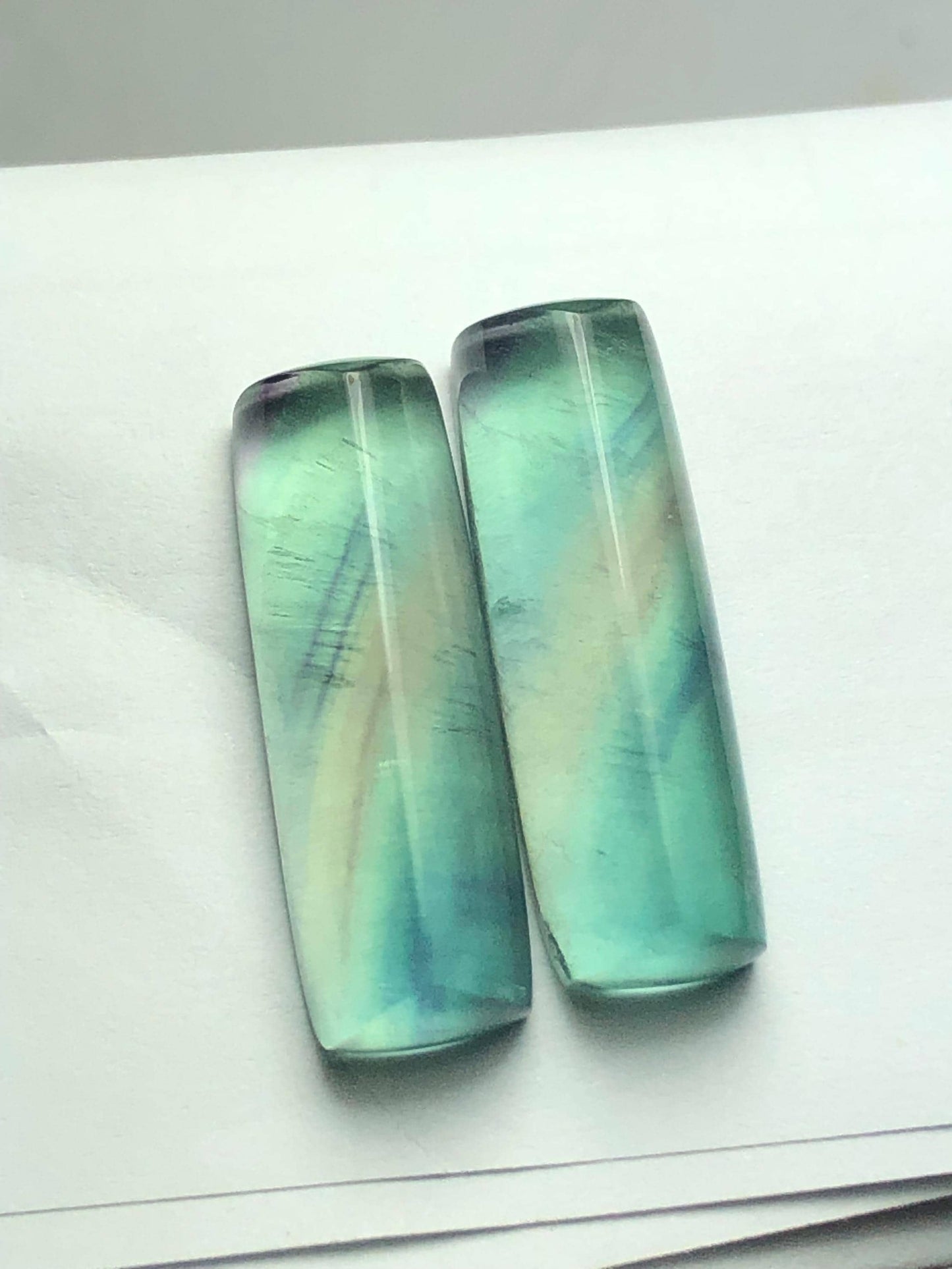 Rainbow Fluorite Cabochon Pair 57 ct - Meditation Energy Stones