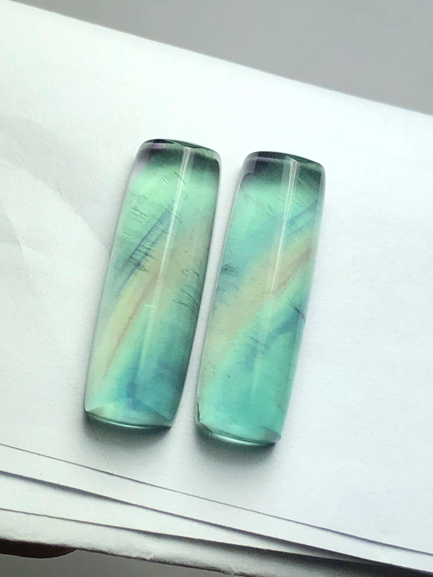 Rainbow Fluorite Cabochon Pair 57 ct - Meditation Energy Stones