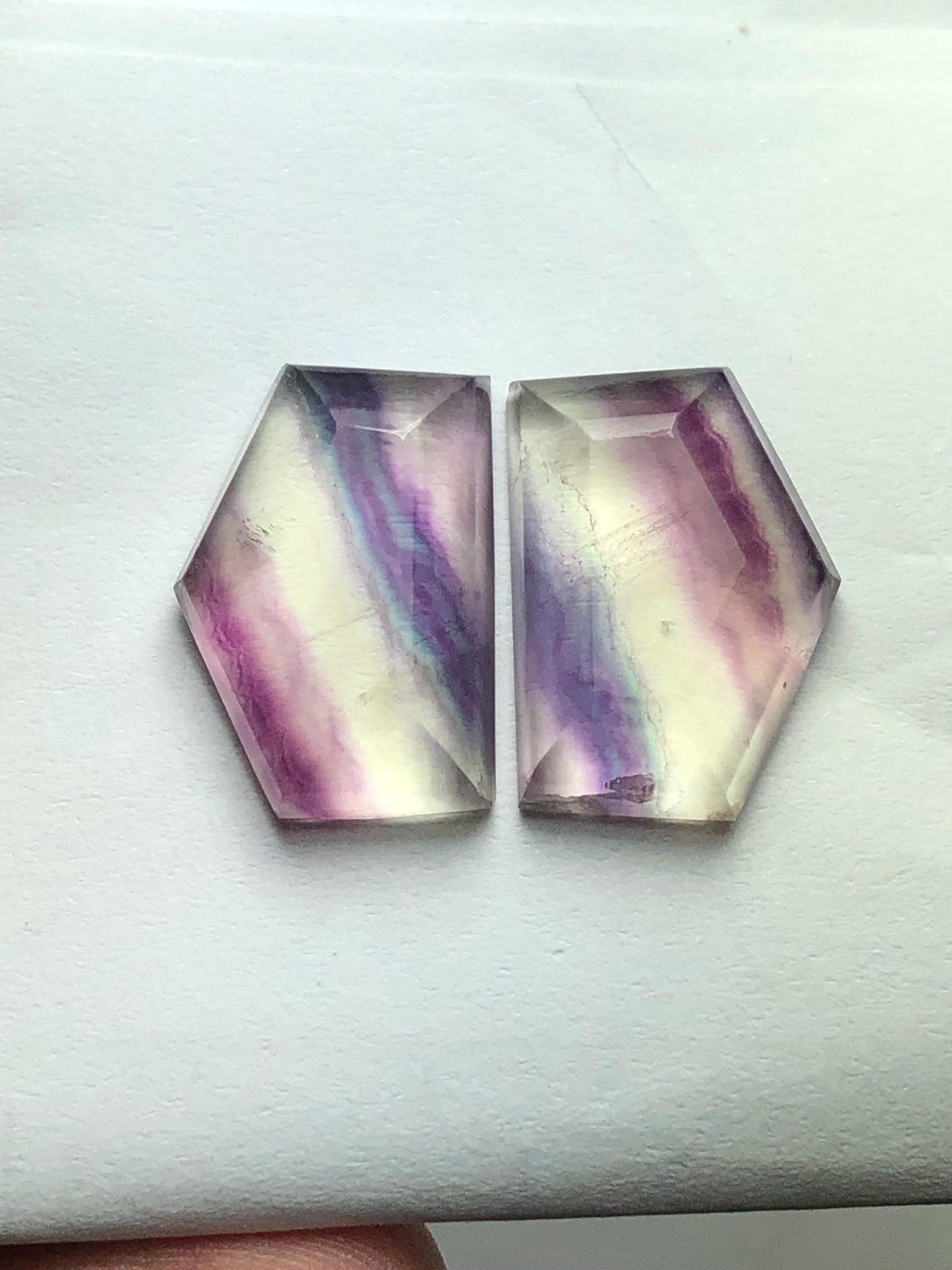 Rainbow Fluorite Rose Cut Pair 25.70 ct - Chakra Healing Crystals