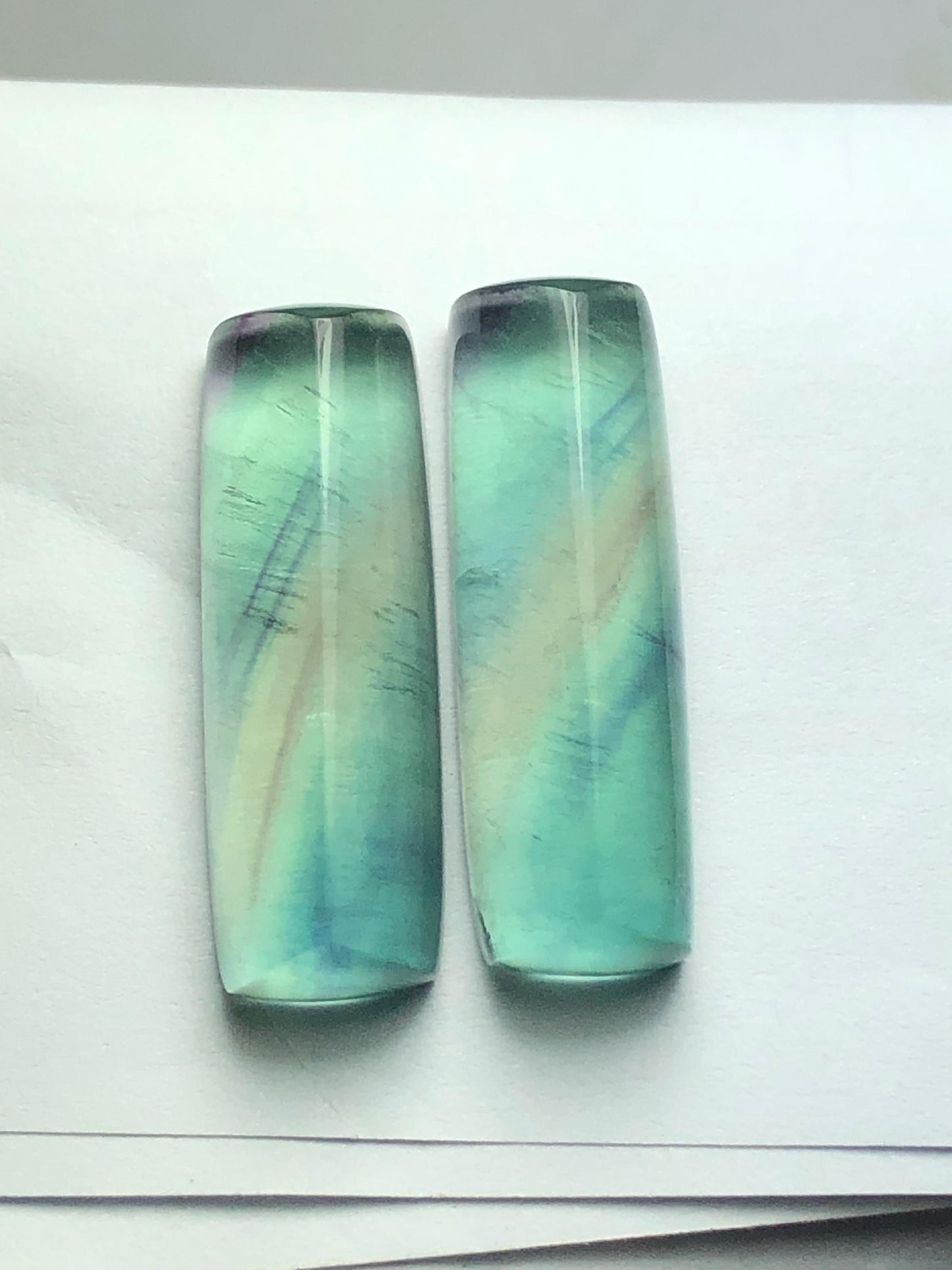 Rainbow Fluorite Cabochon Pair 57 ct - Meditation Energy Stones