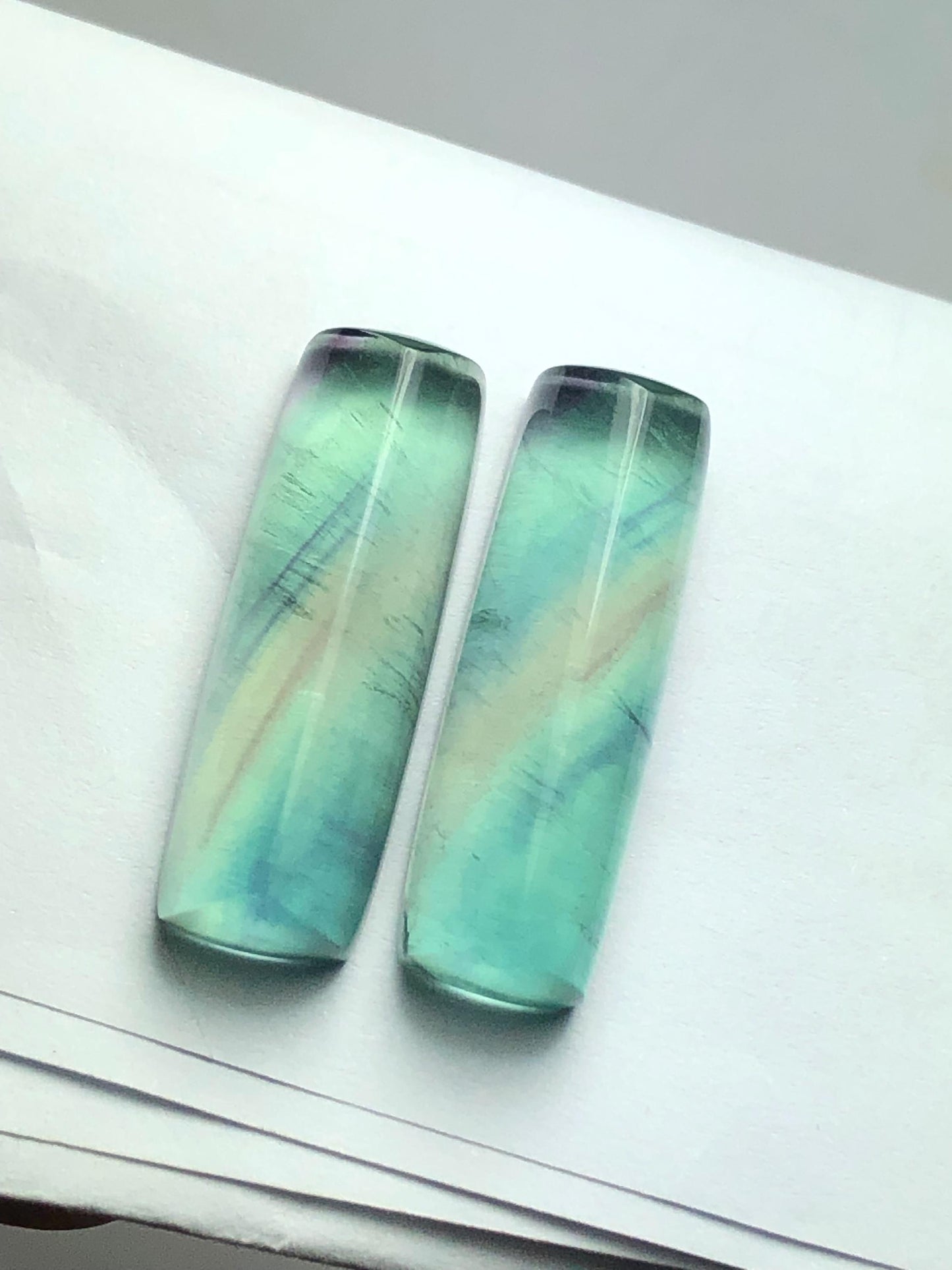 Rainbow Fluorite Cabochon Pair 57 ct - Meditation Energy Stones