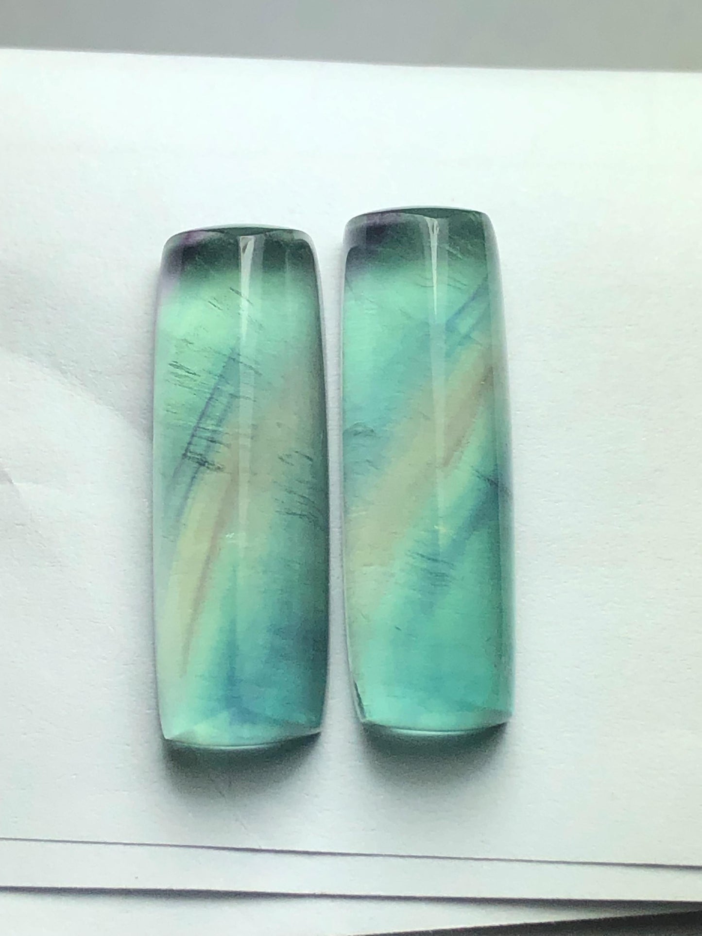 Rainbow Fluorite Cabochon Pair 57 ct - Meditation Energy Stones