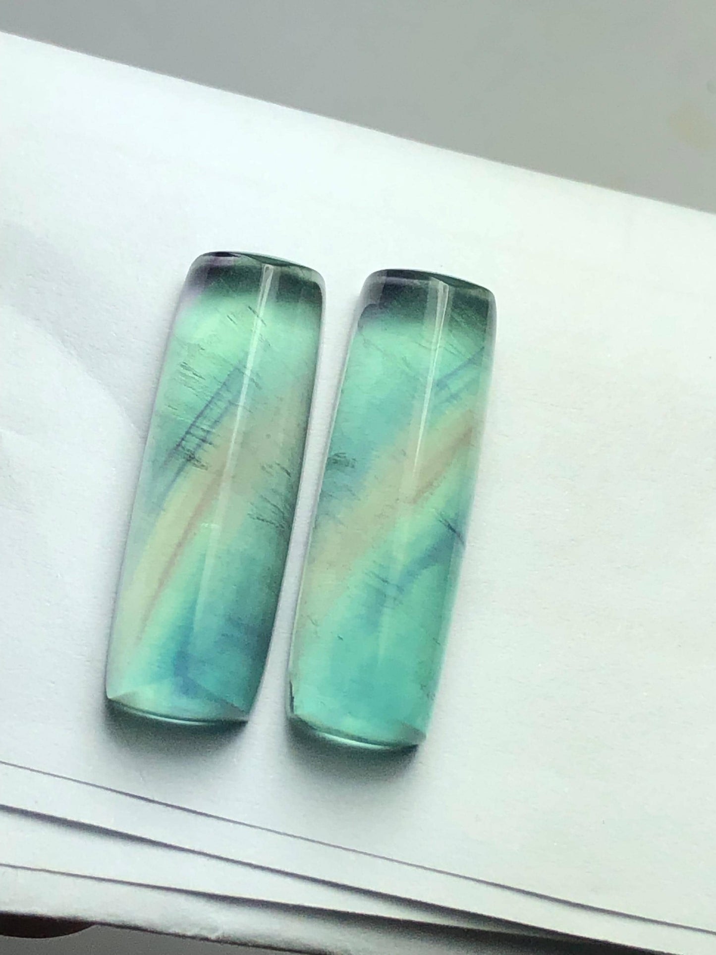 Rainbow Fluorite Cabochon Pair 57 ct - Meditation Energy Stones