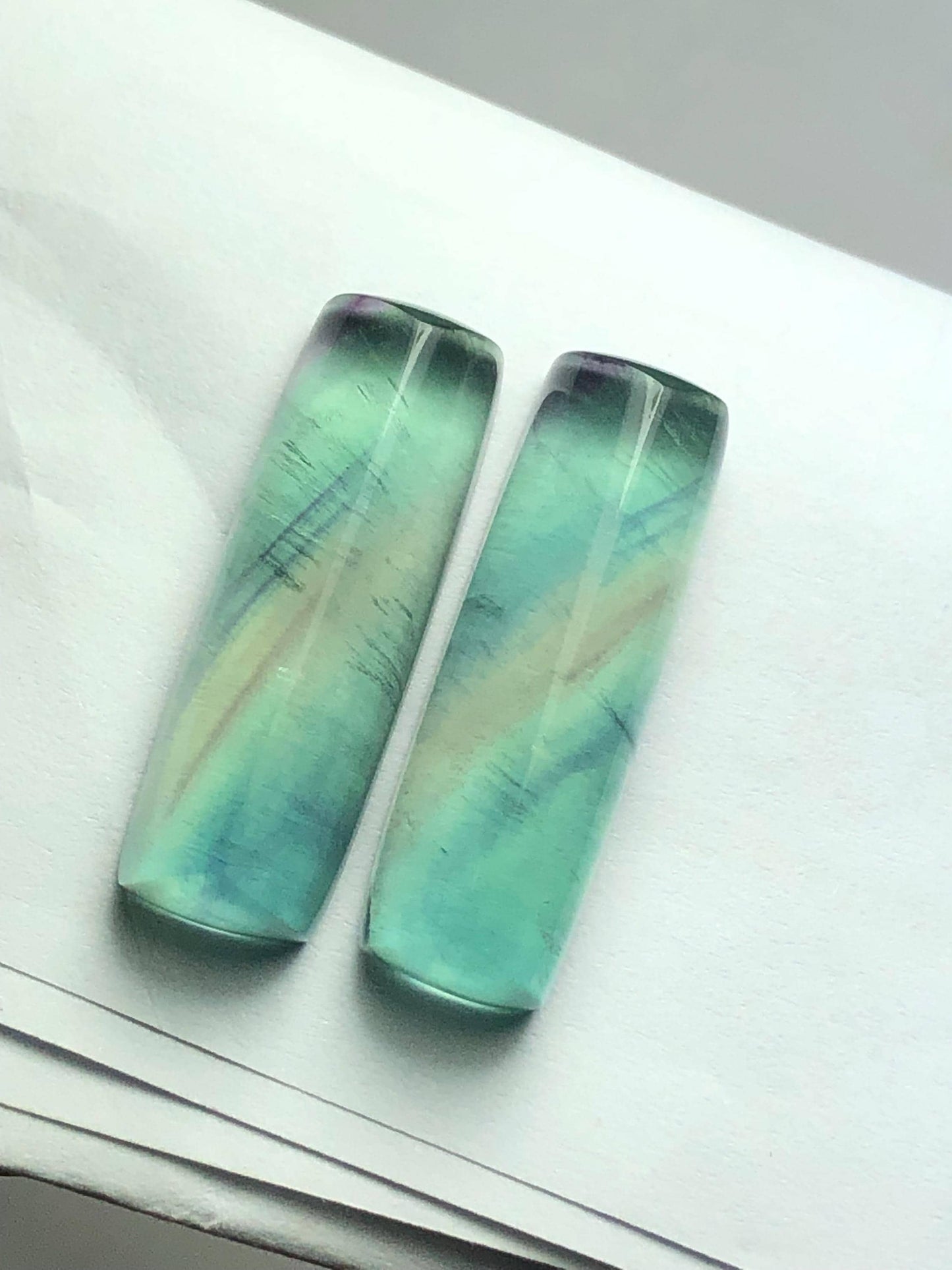 Rainbow Fluorite Cabochon Pair 57 ct - Meditation Energy Stones