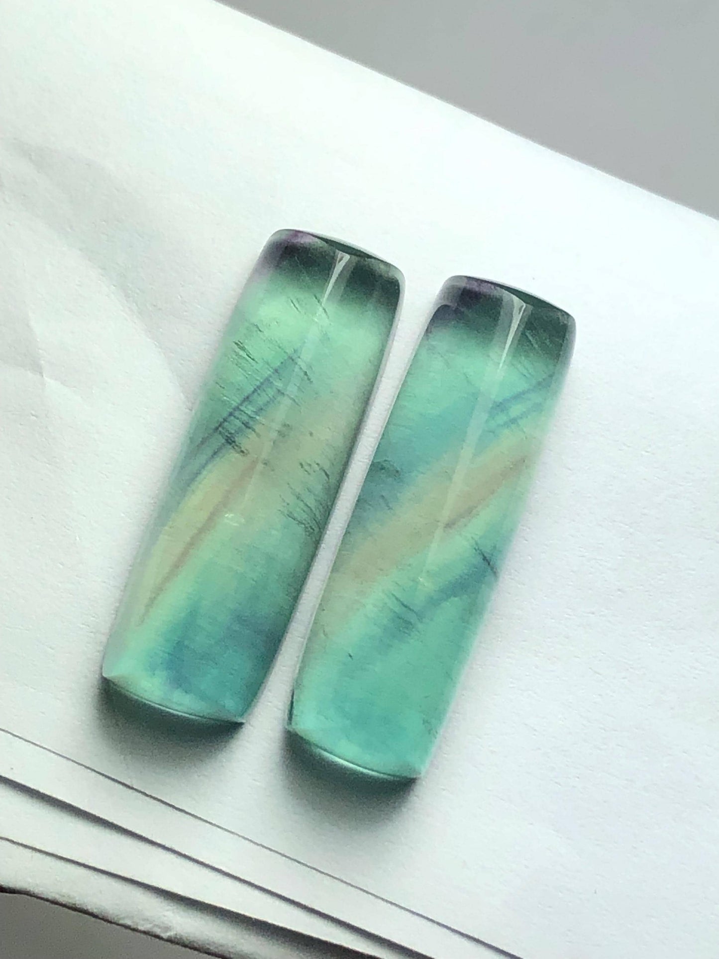 Rainbow Fluorite Cabochon Pair 57 ct - Meditation Energy Stones