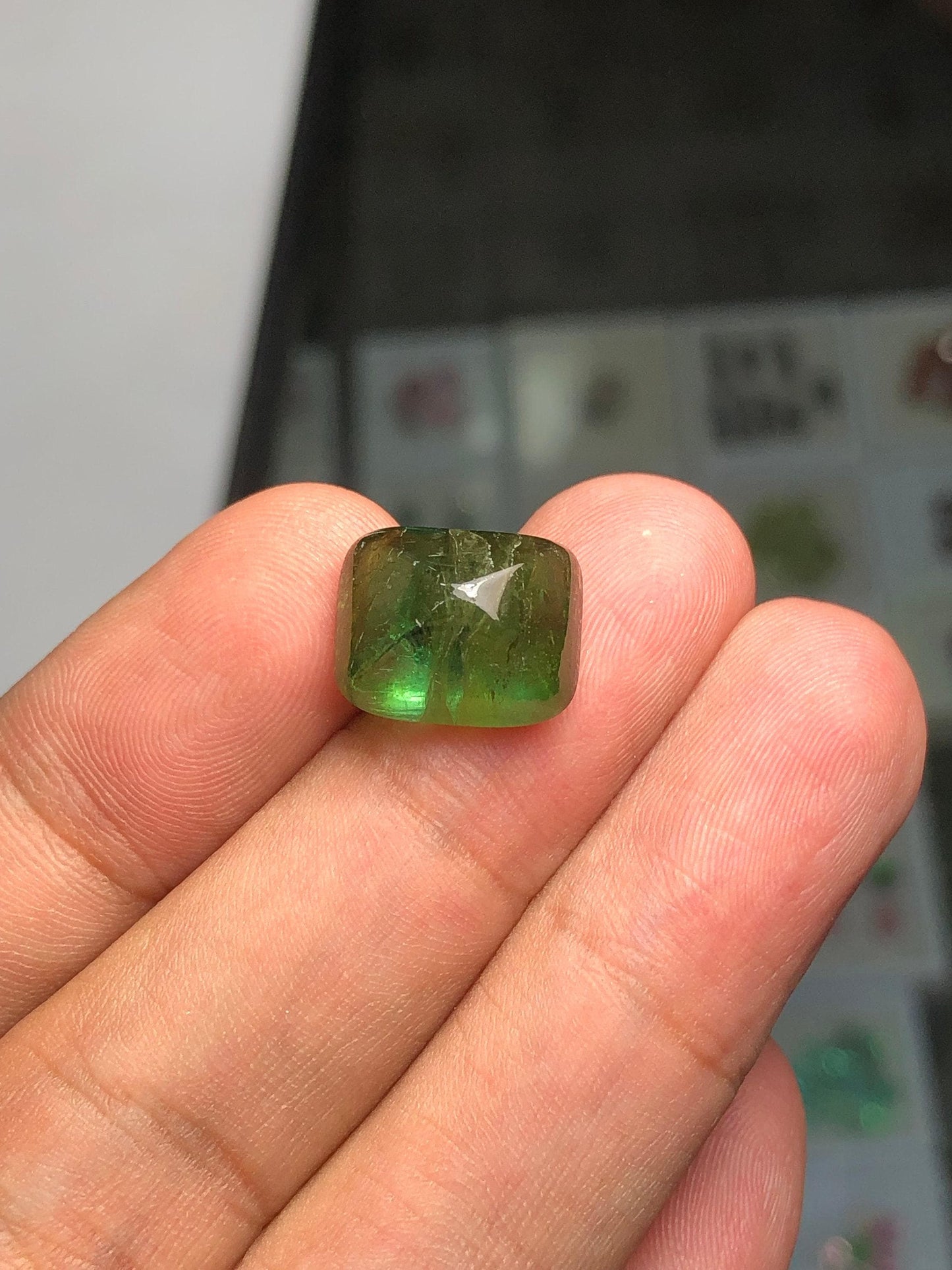 Green Tourmaline Cabochon 12 ct - Sugarloaf Engagement Cabochon