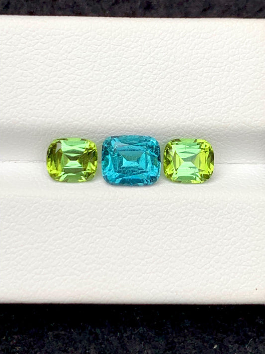 Blue Green Tourmaline Pair 3.20 ct - Ring and Earrings Matching