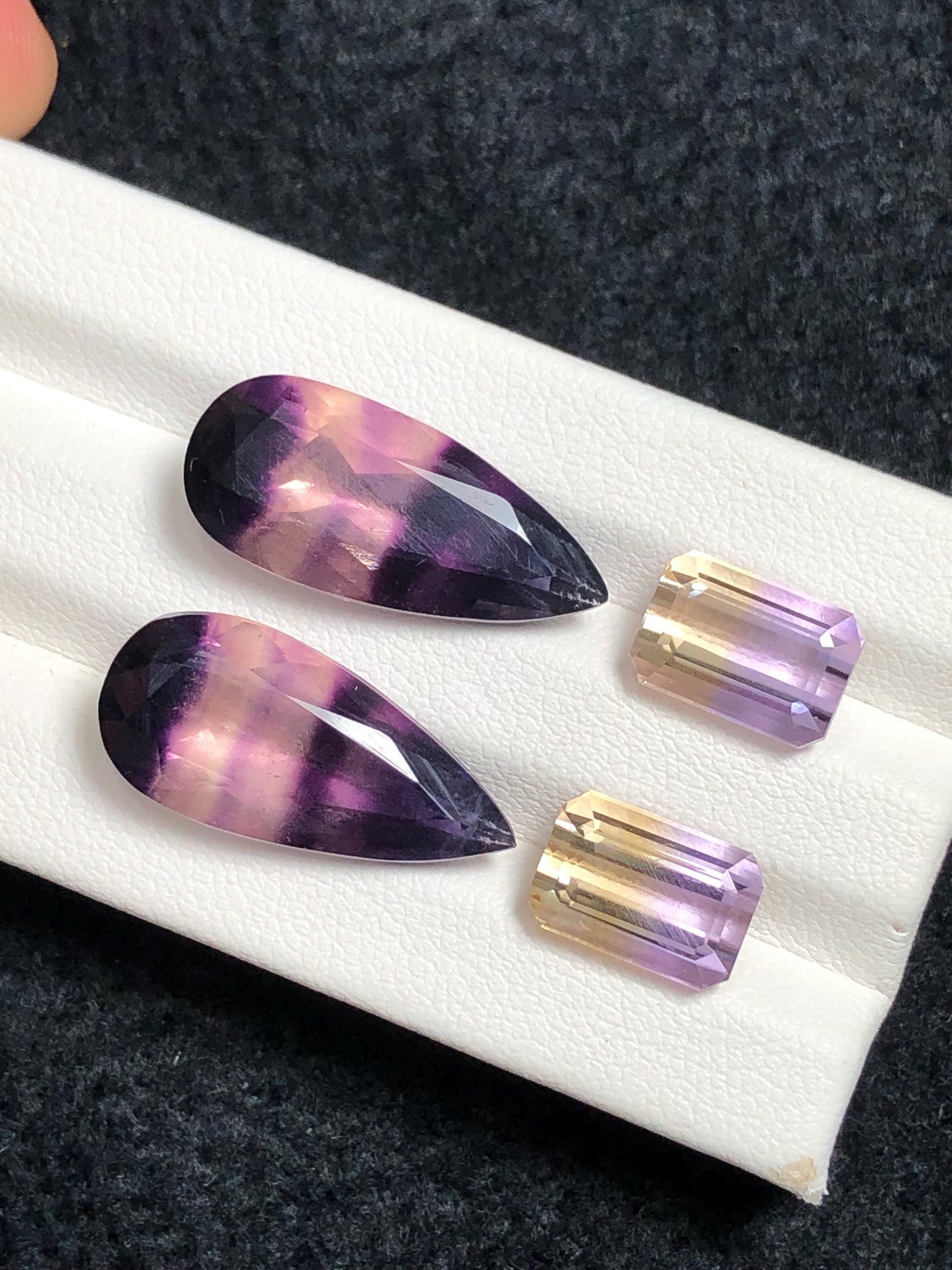 Fluorite and Ametrine Cabochon Pair 27.60 ct – Dual Colour Healing Stones