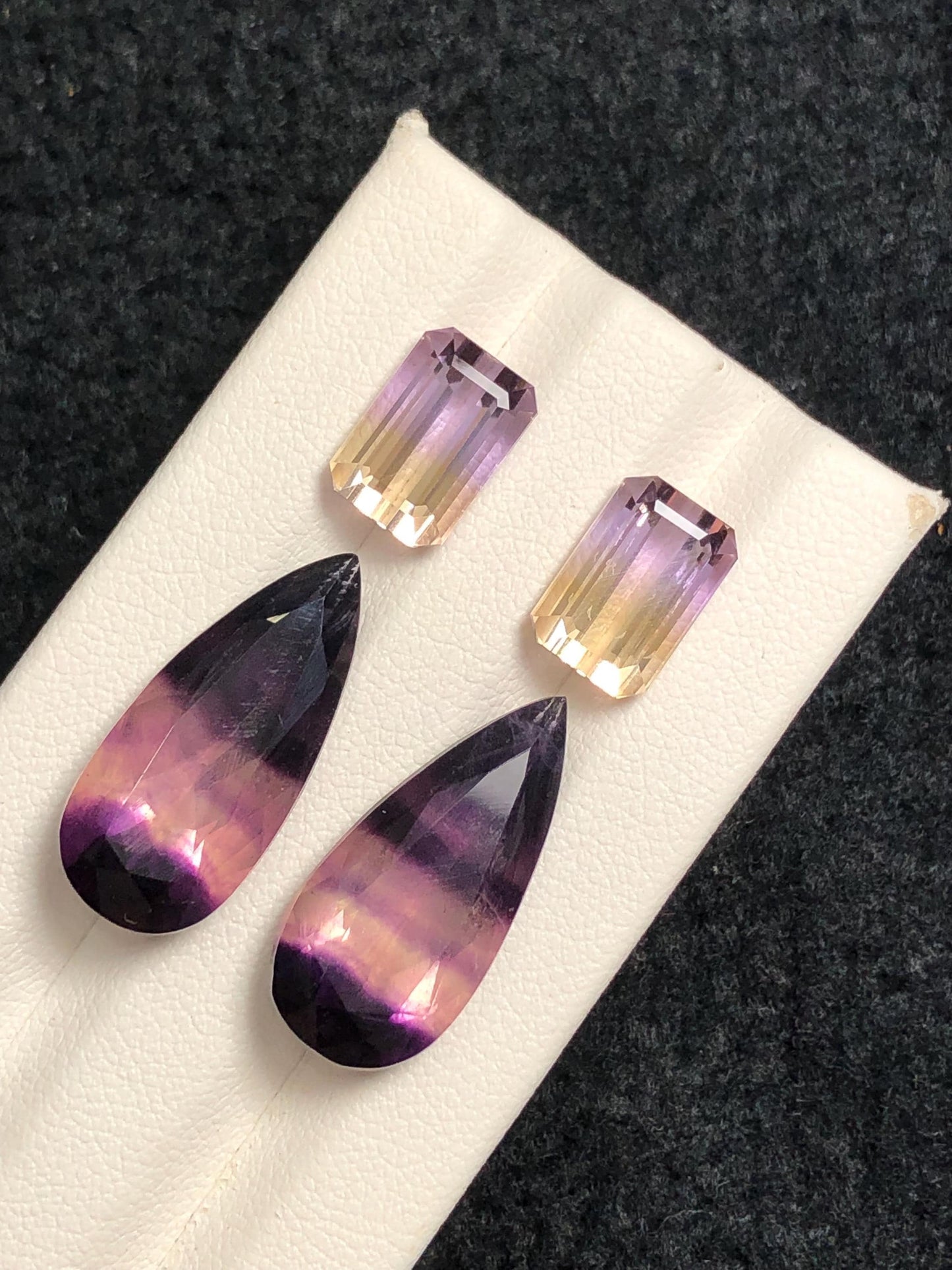 Fluorite and Ametrine Cabochon Pair 27.60 ct – Dual Colour Healing Stones