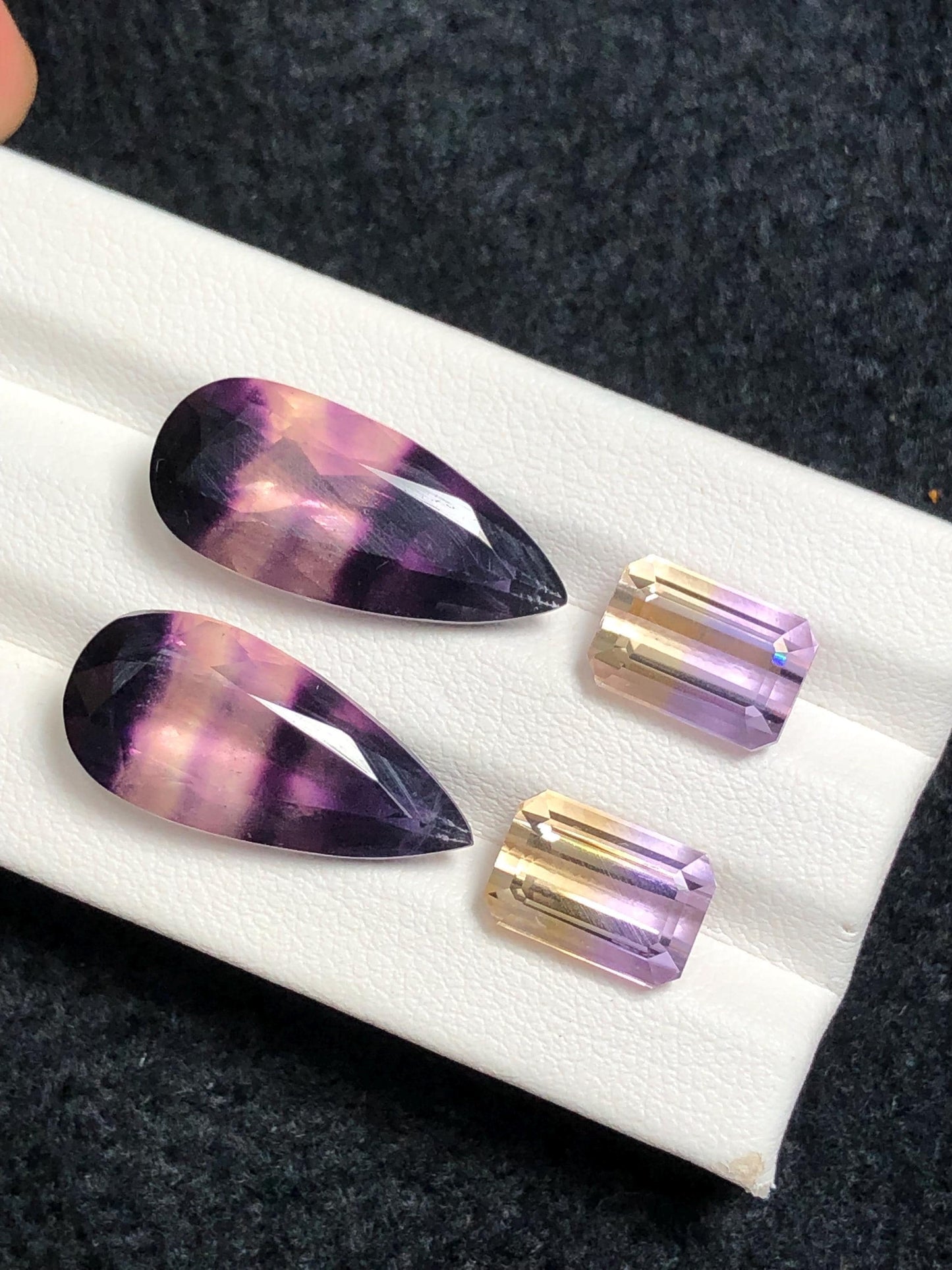 Fluorite and Ametrine Cabochon Pair 27.60 ct – Dual Colour Healing Stones
