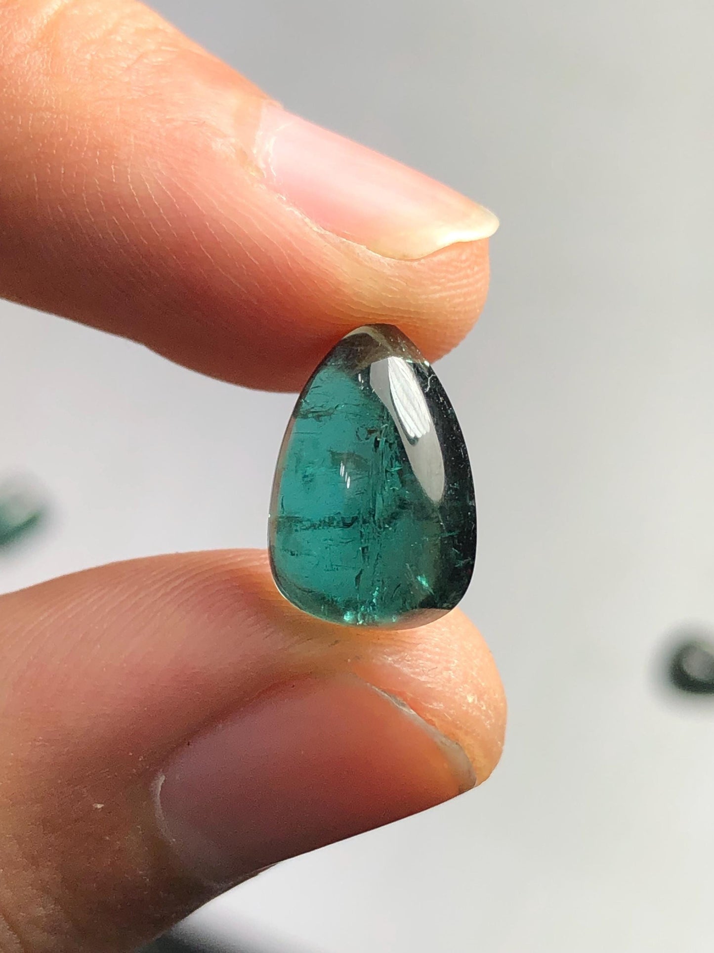 Bluish Green Tourmaline Cabochon 6.15 ct - Flat Back Gem for Artistic Settings