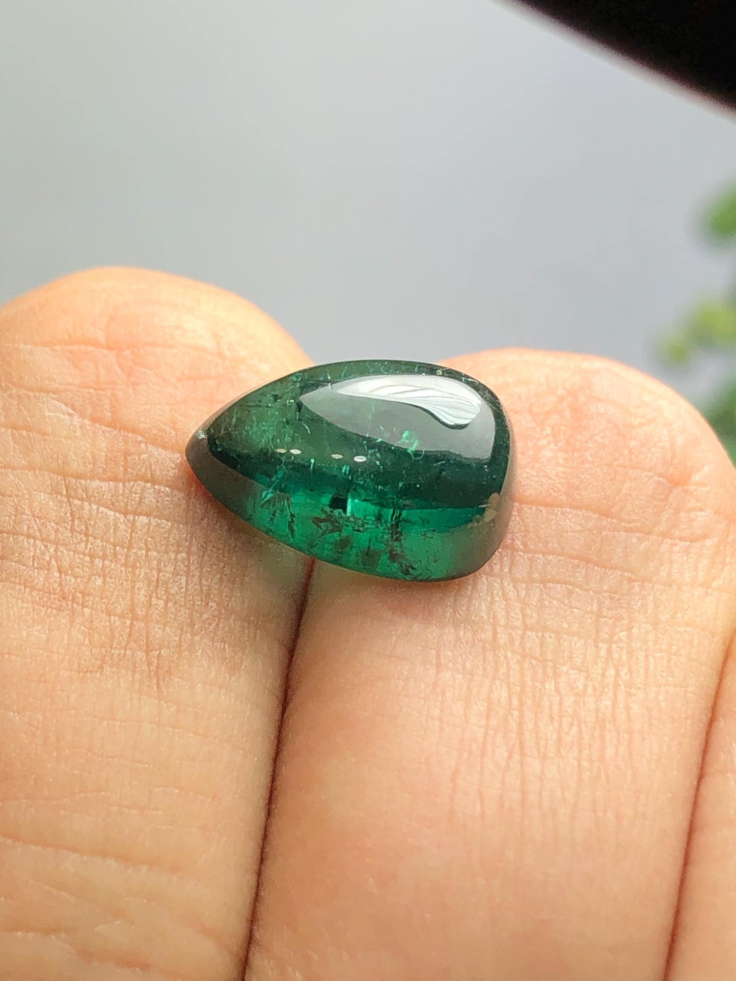 Bluish Green Tourmaline Cabochon 6.15 ct - Flat Back Gem for Artistic Settings