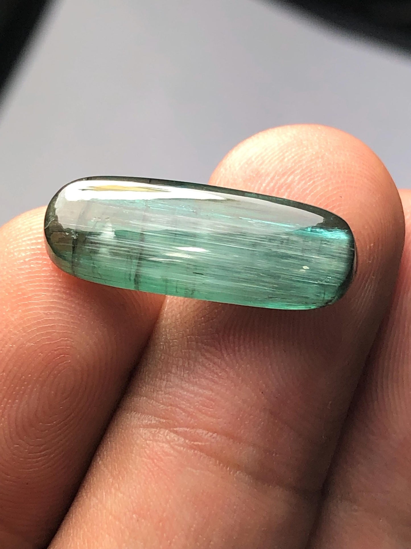 Blue Green Cat’s Eye Tourmaline Cabochon 8.55 ct - Healing Stone for Energy Balance