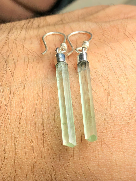 Tourmaline Crystal Earrings 10 ct - 925 Silver Natural Gem Jewelry