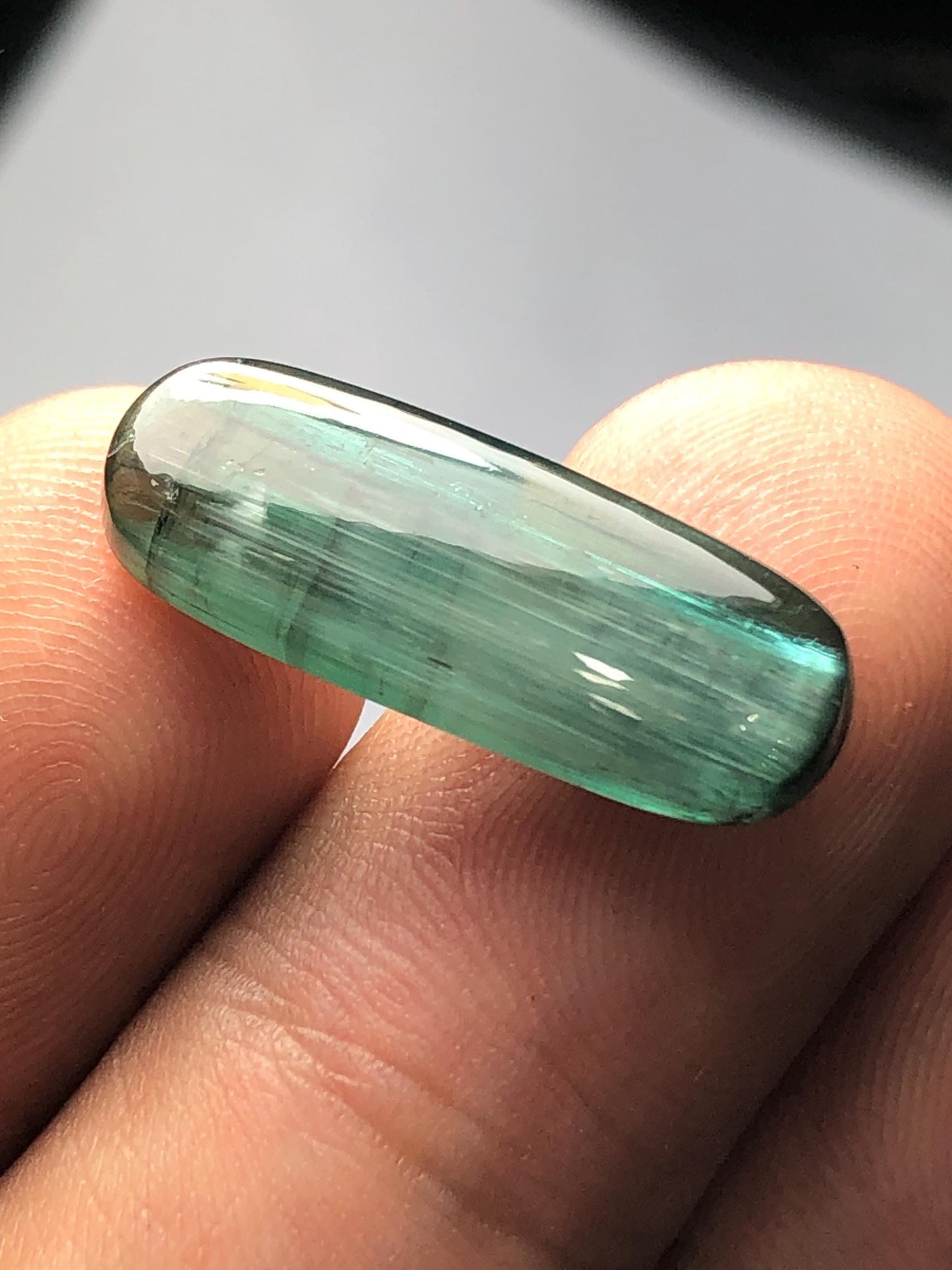 Blue Green Cat’s Eye Tourmaline Cabochon 8.55 ct - Healing Stone for Energy Balance