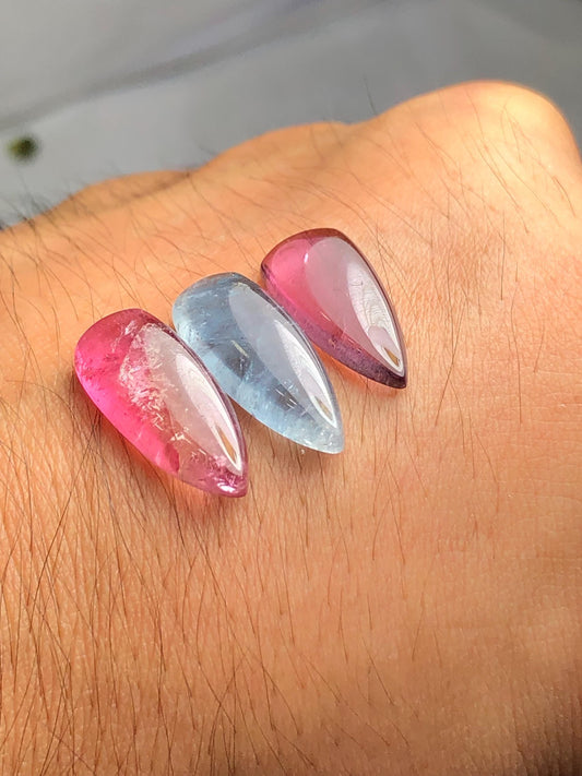 Pink Blue Tourmaline Cabochons 18 ct - Healing Stones for Creative Jewelry