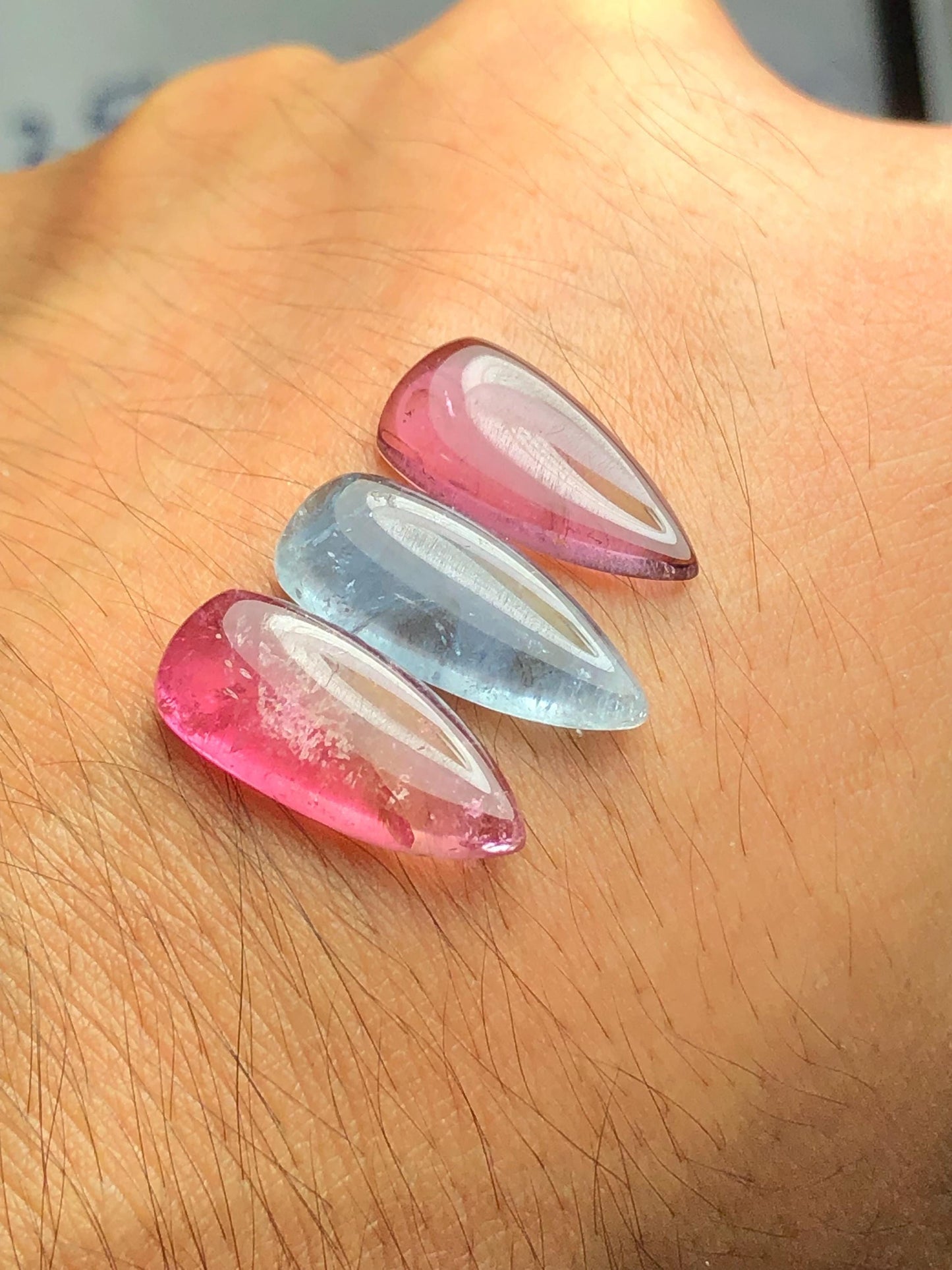 Pink Blue Tourmaline Cabochons 18 ct - Healing Stones for Creative Jewelry