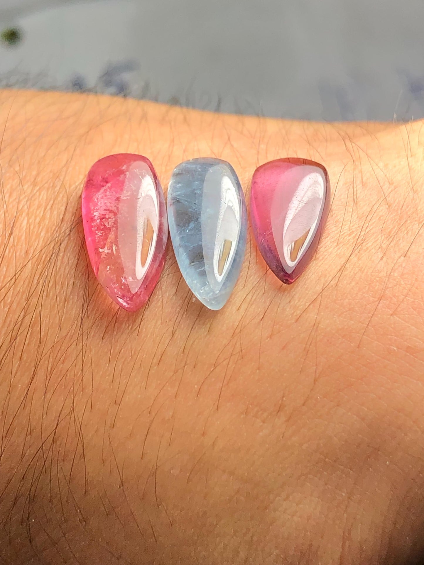 Pink Blue Tourmaline Cabochons 18 ct - Healing Stones for Creative Jewelry