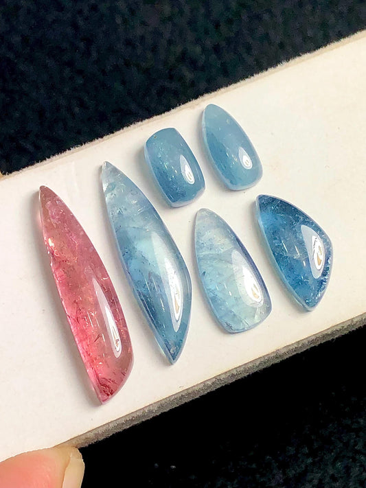 Indicolite Tourmaline Cabochon Lot 25 ct - Flat Back Gems for Jewelry Design