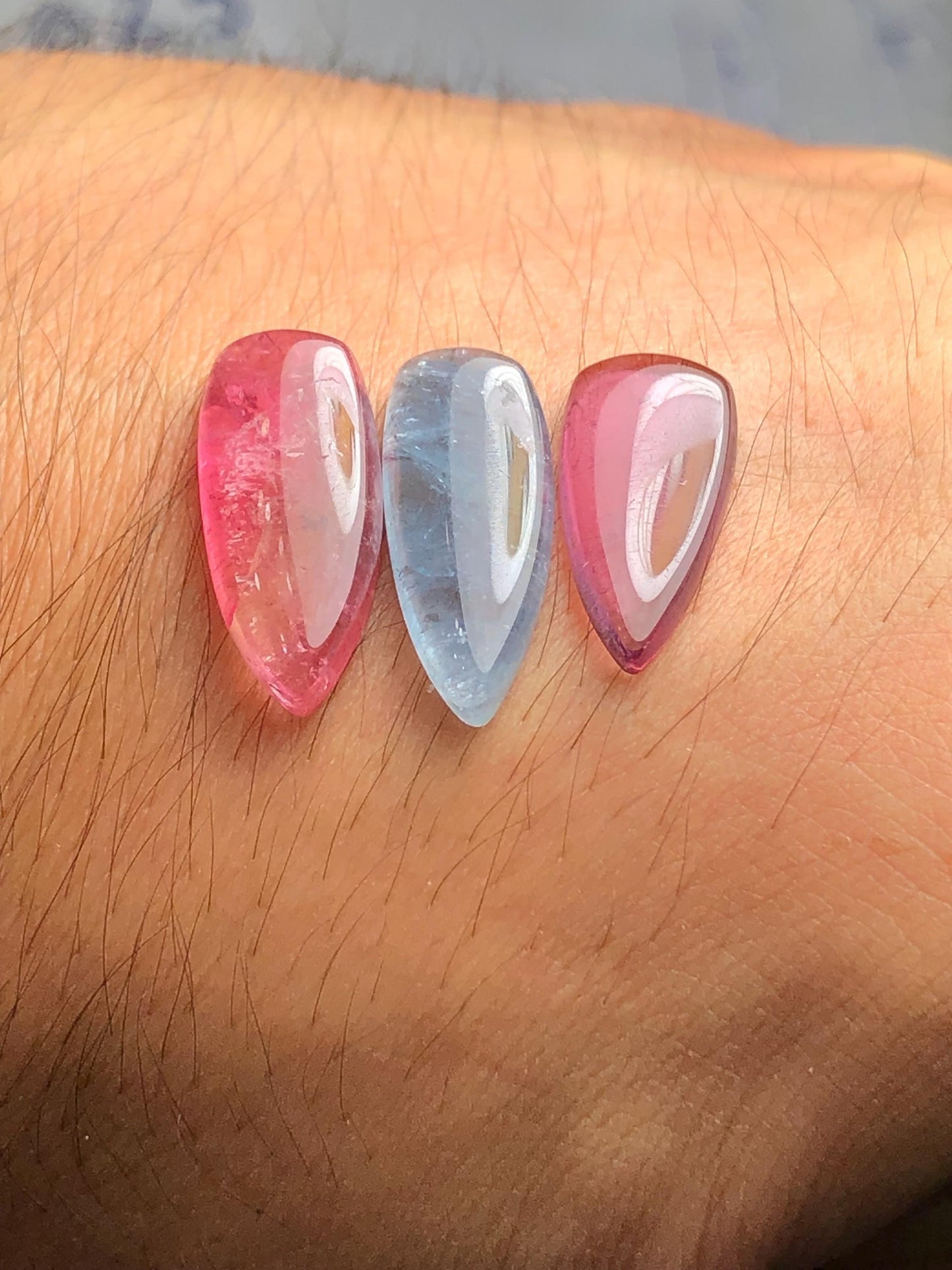 Pink Blue Tourmaline Cabochons 18 ct - Healing Stones for Creative Jewelry
