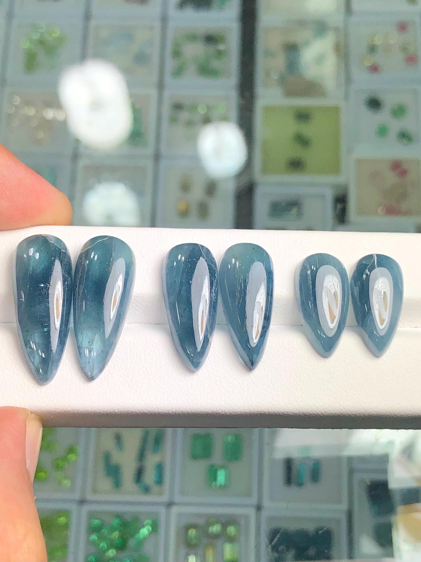 Indicolite Tourmaline Cabochon Pairs 60 ct - Natural Afghan Stones for Jewelers