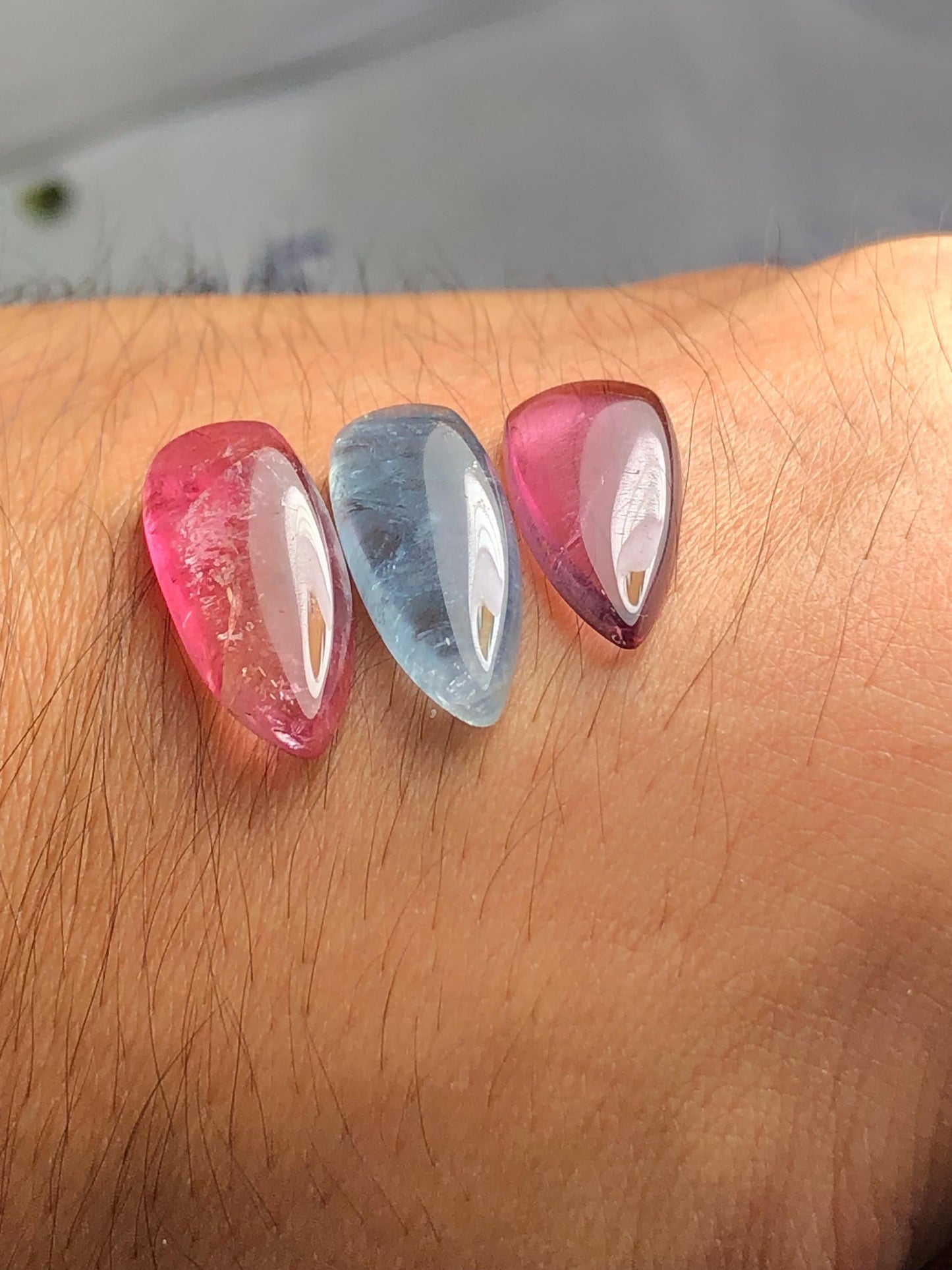 Pink Blue Tourmaline Cabochons 18 ct - Healing Stones for Creative Jewelry