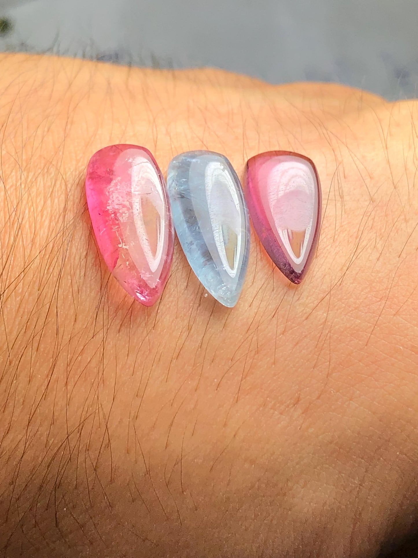 Pink Blue Tourmaline Cabochons 18 ct - Healing Stones for Creative Jewelry