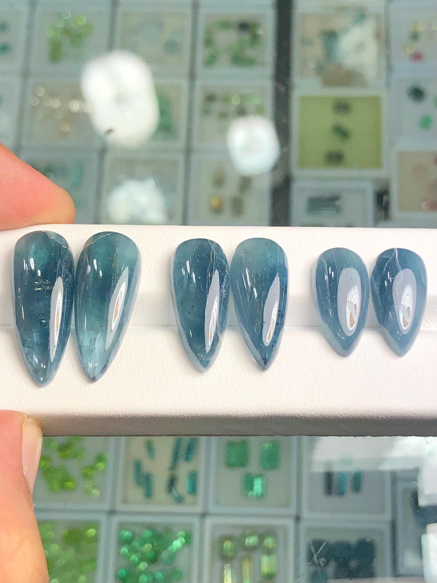 Indicolite Tourmaline Cabochon Pairs 60 ct - Natural Afghan Stones for Jewelers