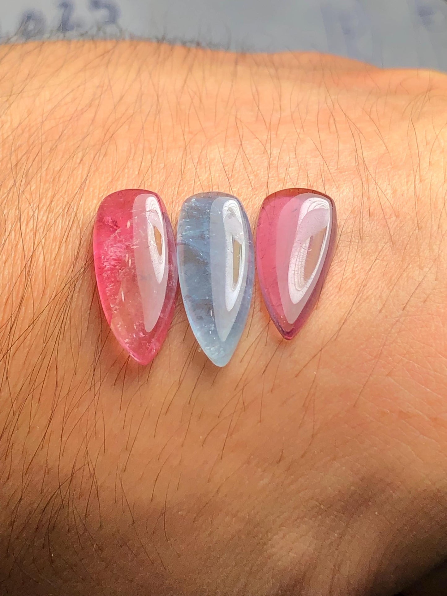 Pink Blue Tourmaline Cabochons 18 ct - Healing Stones for Creative Jewelry