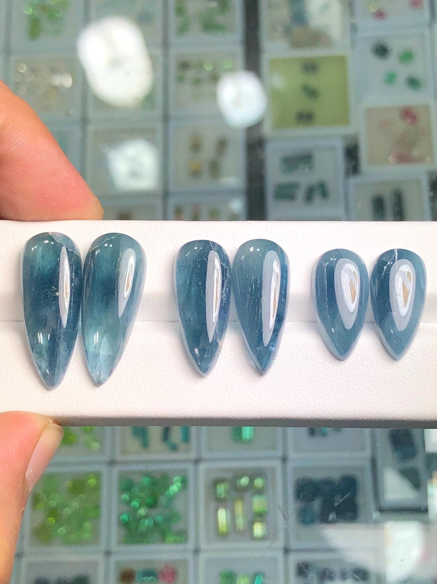 Indicolite Tourmaline Cabochon Pairs 60 ct - Natural Afghan Stones for Jewelers