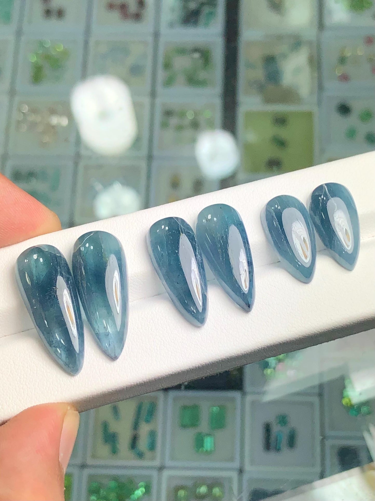 Indicolite Tourmaline Cabochon Pairs 60 ct - Natural Afghan Stones for Jewelers