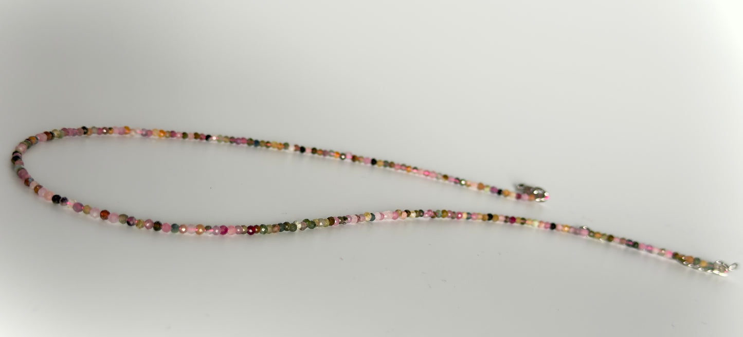 Natural Multi Color Tourmaline Necklace – Tiny Faceted Gemstone Beads