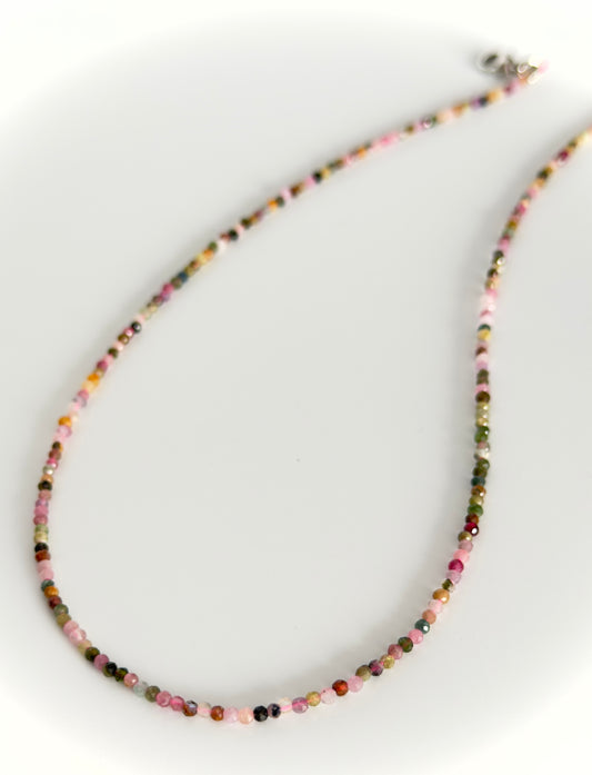 Natural Multi Color Tourmaline Necklace – Tiny Faceted Gemstone Beads