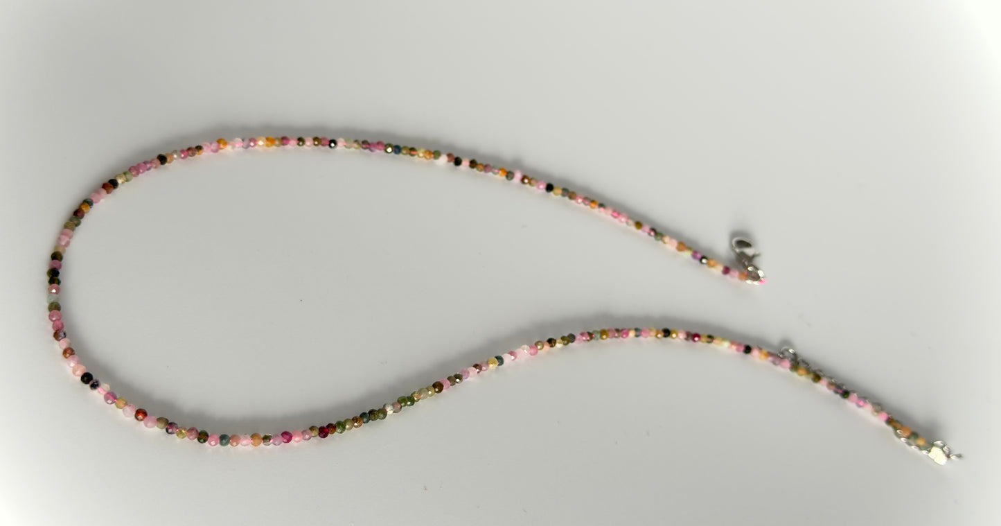 Natural Multi Color Tourmaline Necklace – Tiny Faceted Gemstone Beads