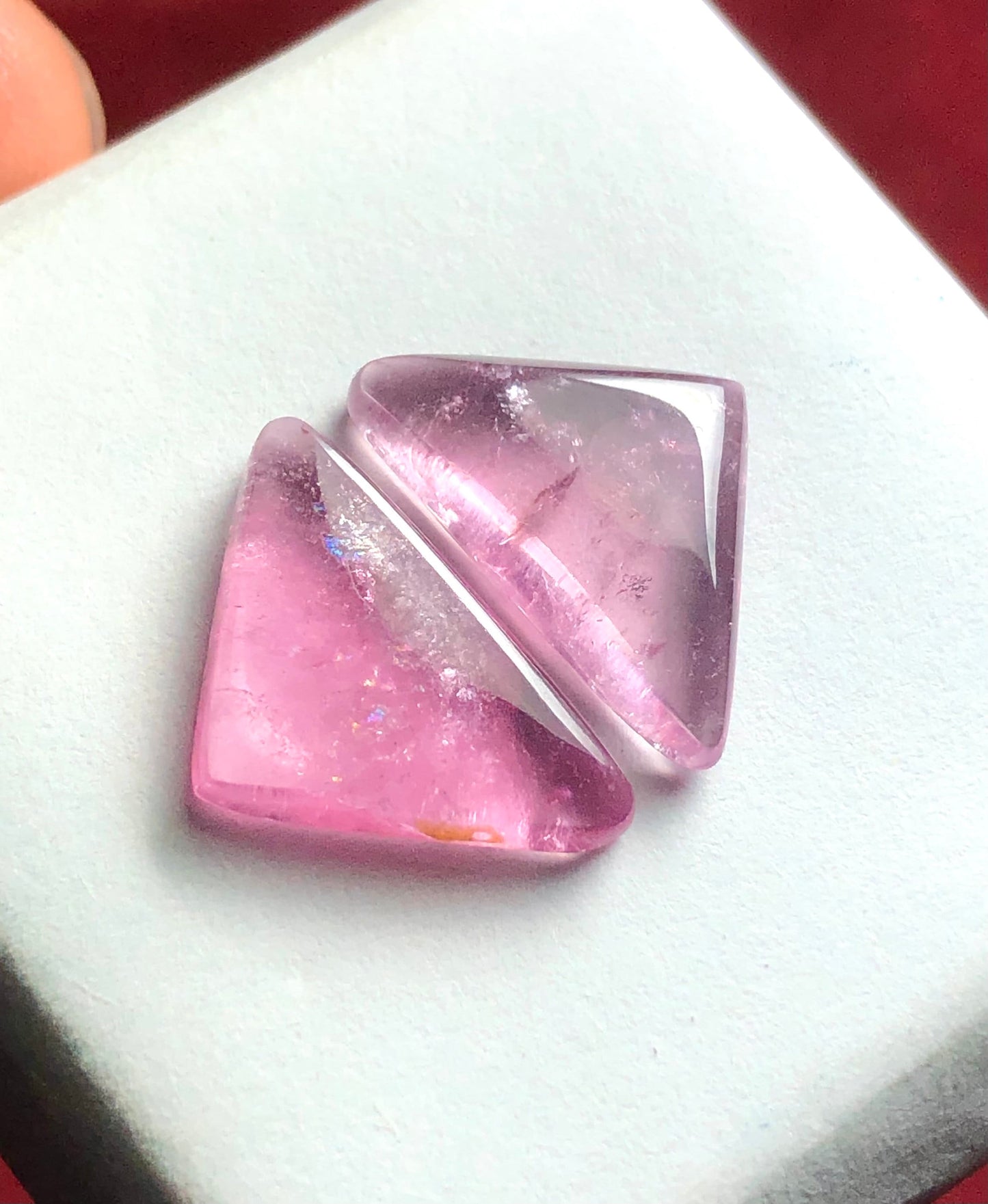 Light pink tourmaline cabochon pair flat back origin Afghanistan