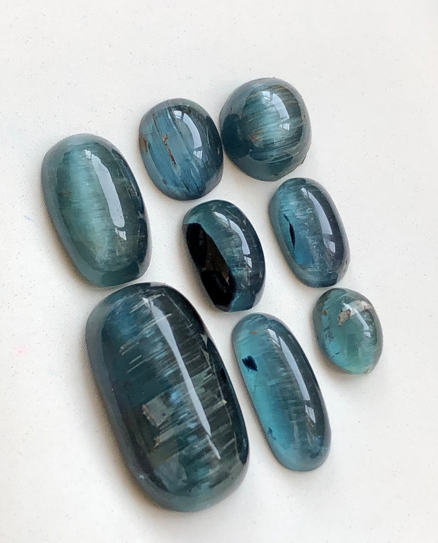 blue cats eye tourmaline cabochon lot