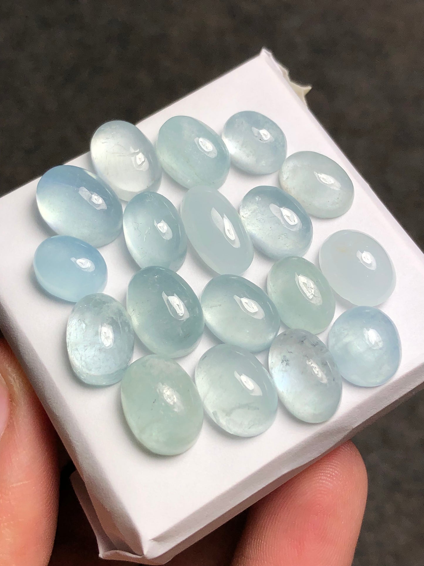 Natural aquamarine cabochons 70 carats Oval shapes 10mm to 16mm