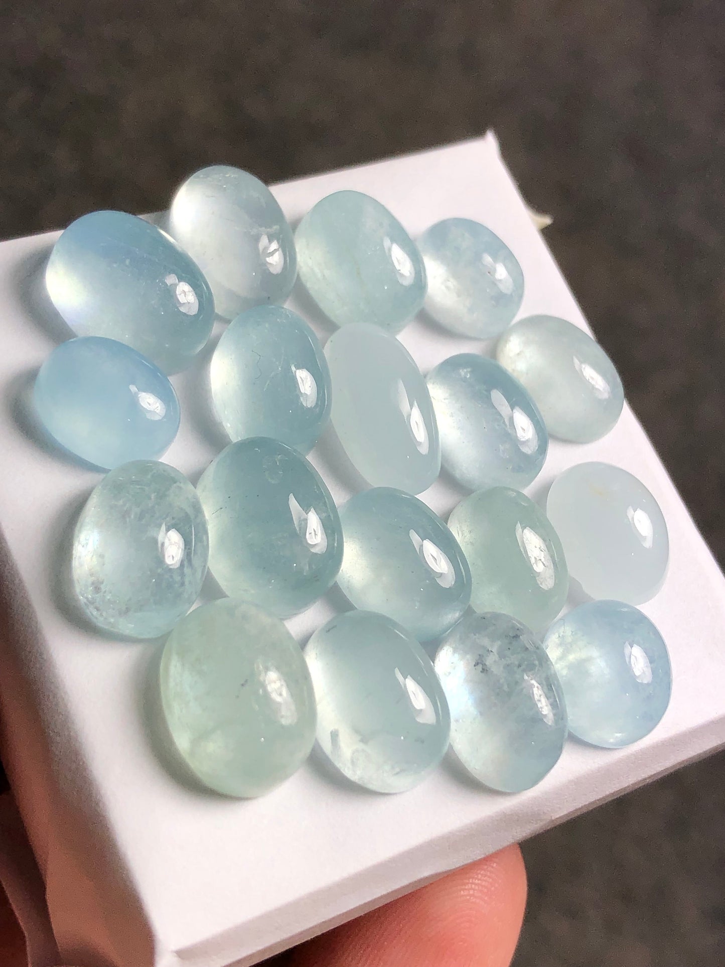 Natural aquamarine cabochons 70 carats Oval shapes 10mm to 16mm