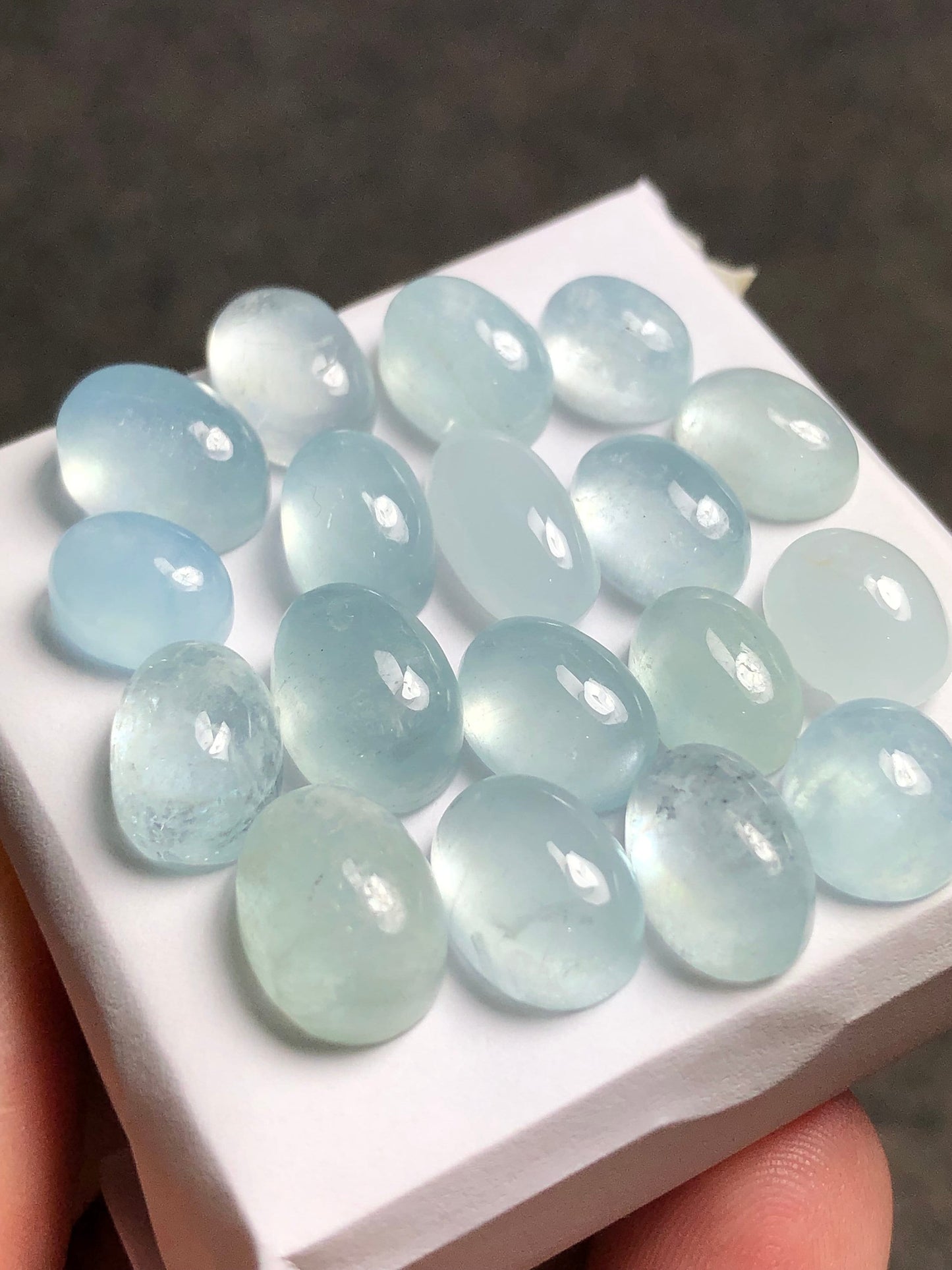 Natural aquamarine cabochons 70 carats Oval shapes 10mm to 16mm