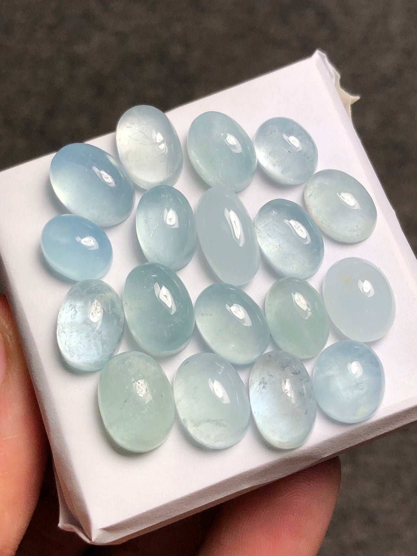 Natural aquamarine cabochons 70 carats Oval shapes 10mm to 16mm