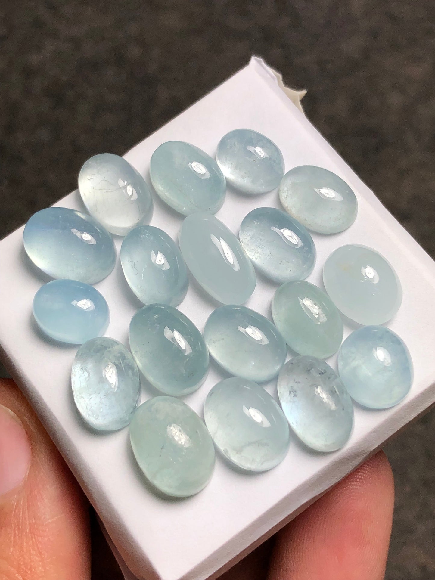 Natural aquamarine cabochons 70 carats Oval shapes 10mm to 16mm