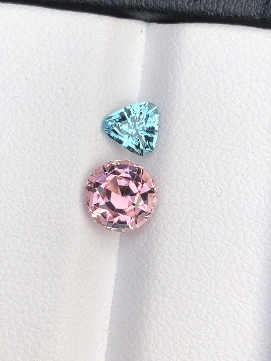 Round pink and blue tourmalines 2 carats