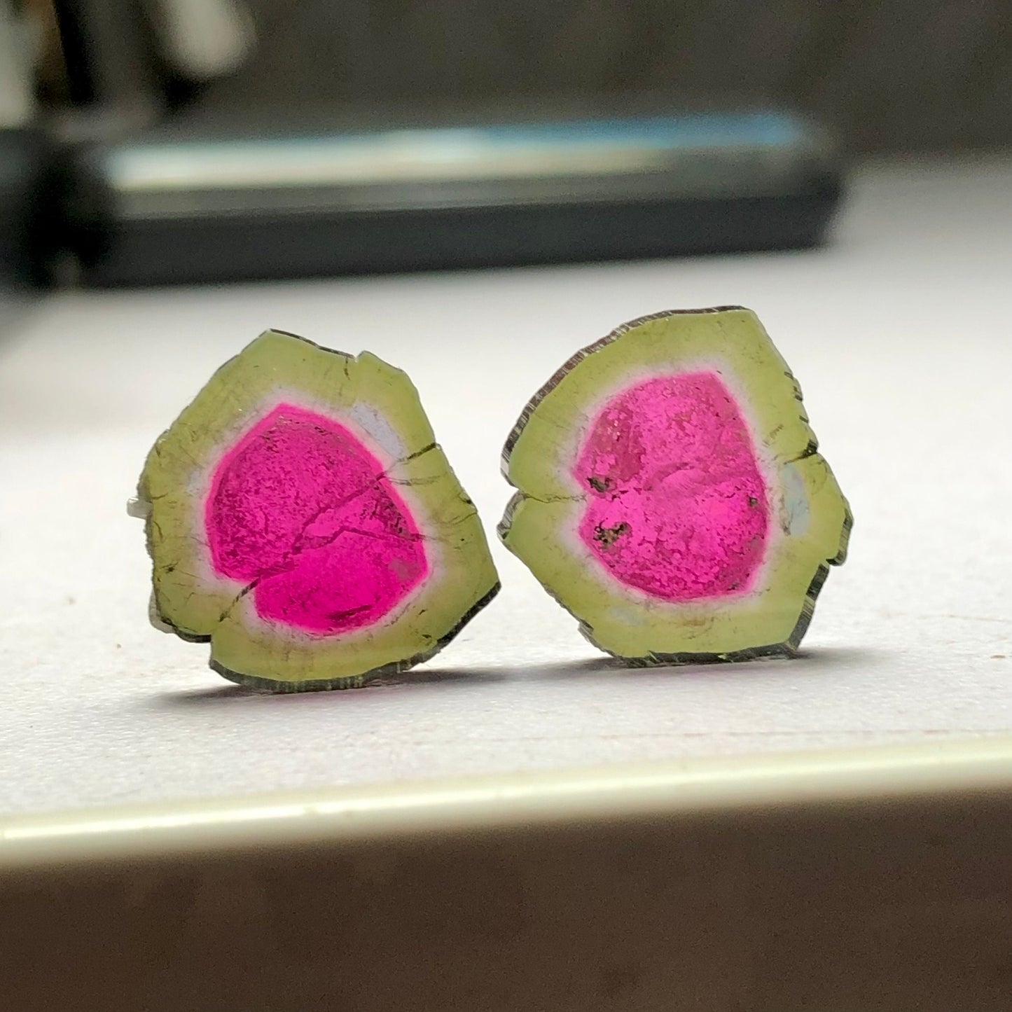 Watermelon tourmaline slice pair 15.30 carats