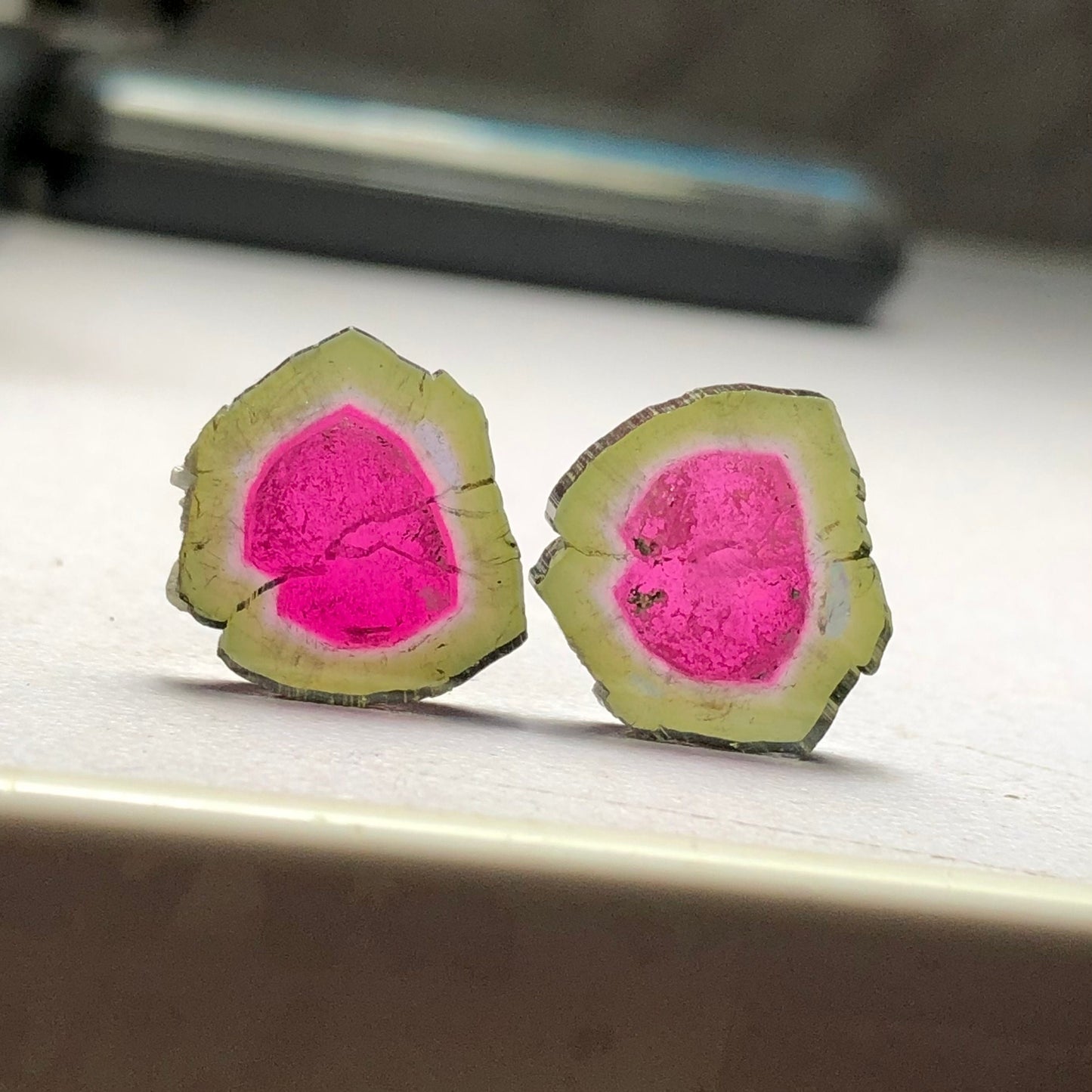 Watermelon tourmaline slice pair 15.30 carats