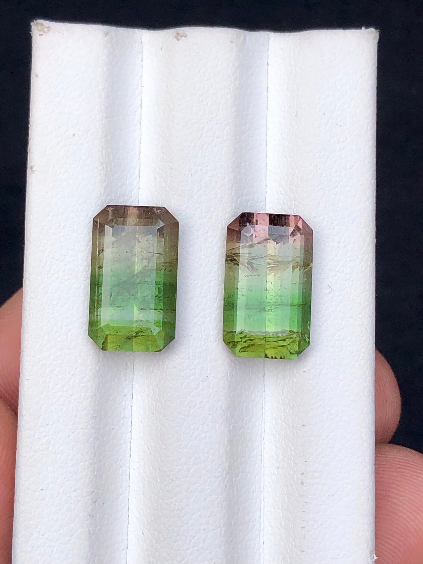 Bi colour tourmaline pair 11 carats