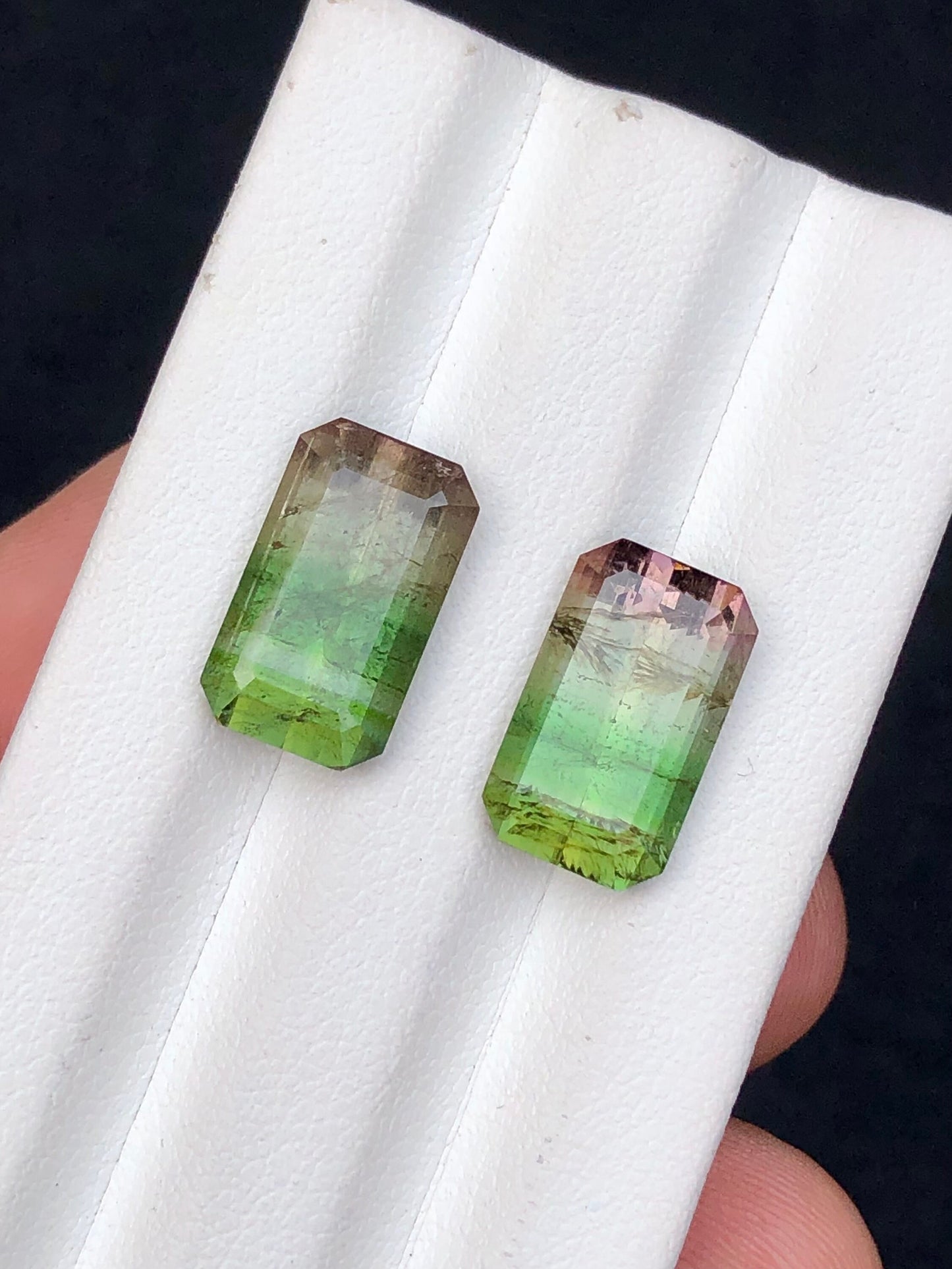 Bi colour tourmaline pair 11 carats