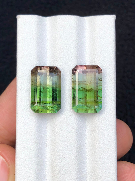 Bi colour tourmaline pair 14.40 carats